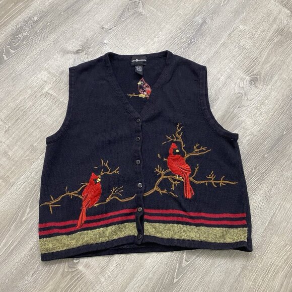 Sag Harbor Jackets & Blazers - Vintage Sag Harbor Floral Embroidered Grannycore Robin Cardigan Vest Sz Large